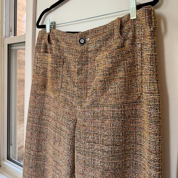 Anthropologie Maeve The Colette Cropped Wide Leg Pants Tweed Orange 34 - Picture 6 of 14